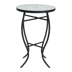 Outdoor Round Side Table With Mosaic Style Top And Curved Iron Legs