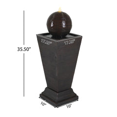 35.5" Tall Column Fountain With LED Lights, Retro Outdoor Decor, Weather Resistant Feature - Dark Brown