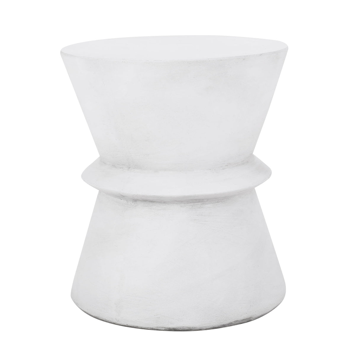 Outdoor Lightweight Concrete End Table With Hourglass Structure - Antique White