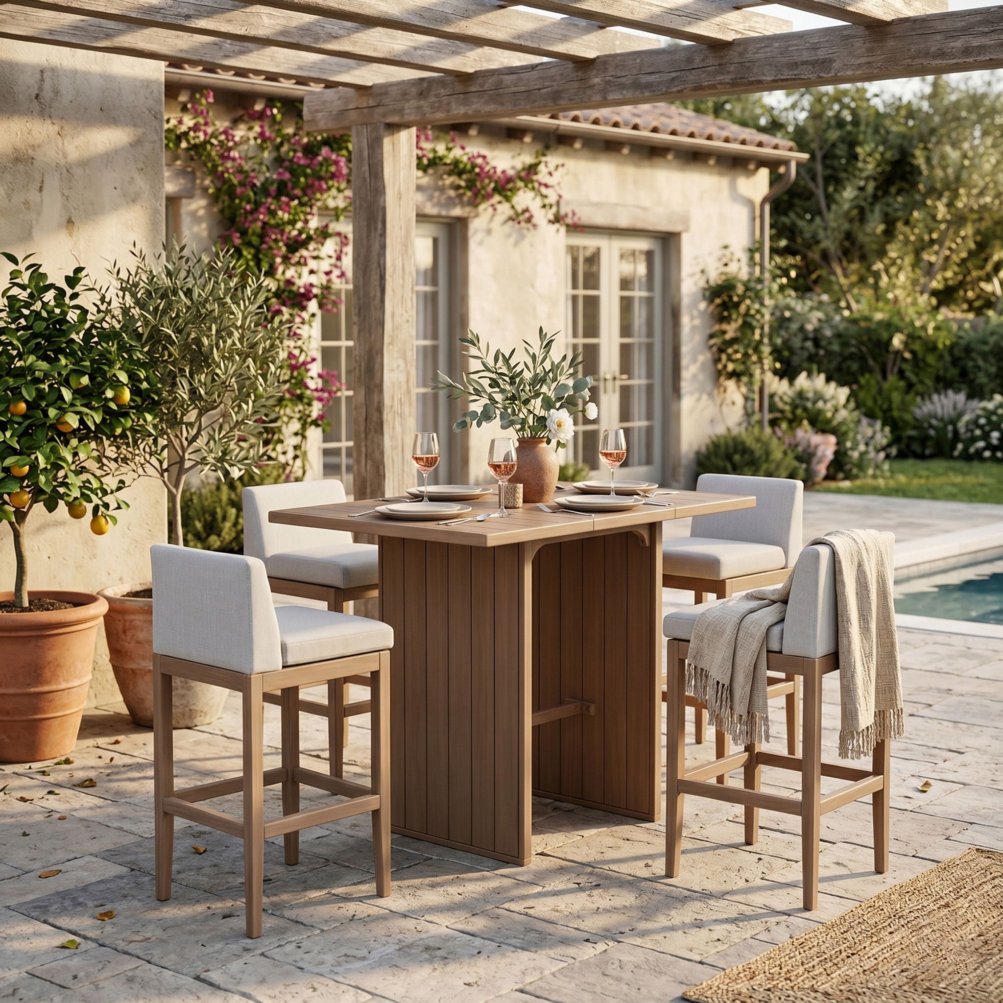 Solace - Acacia Wood Outdoor Patio Bar Table - Natural