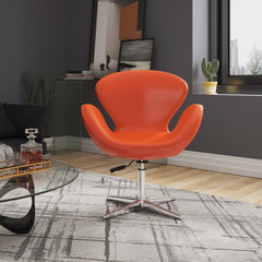 Upholstered Swivel Lounge Chair With Chrome Base And Adjustable Height - Orange
