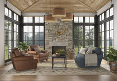 Moxy - Fabric Loveseat, T-Shaped Seat Cushion, Curved Sock Arms