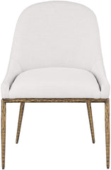 Ferro - Linen Textured Performance Fabric Upholstered Dining Side Chair - Cream / Brushed Gold
