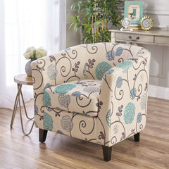 Club Chair With Floral Pattern And Solid Wood Legs - Multi Color