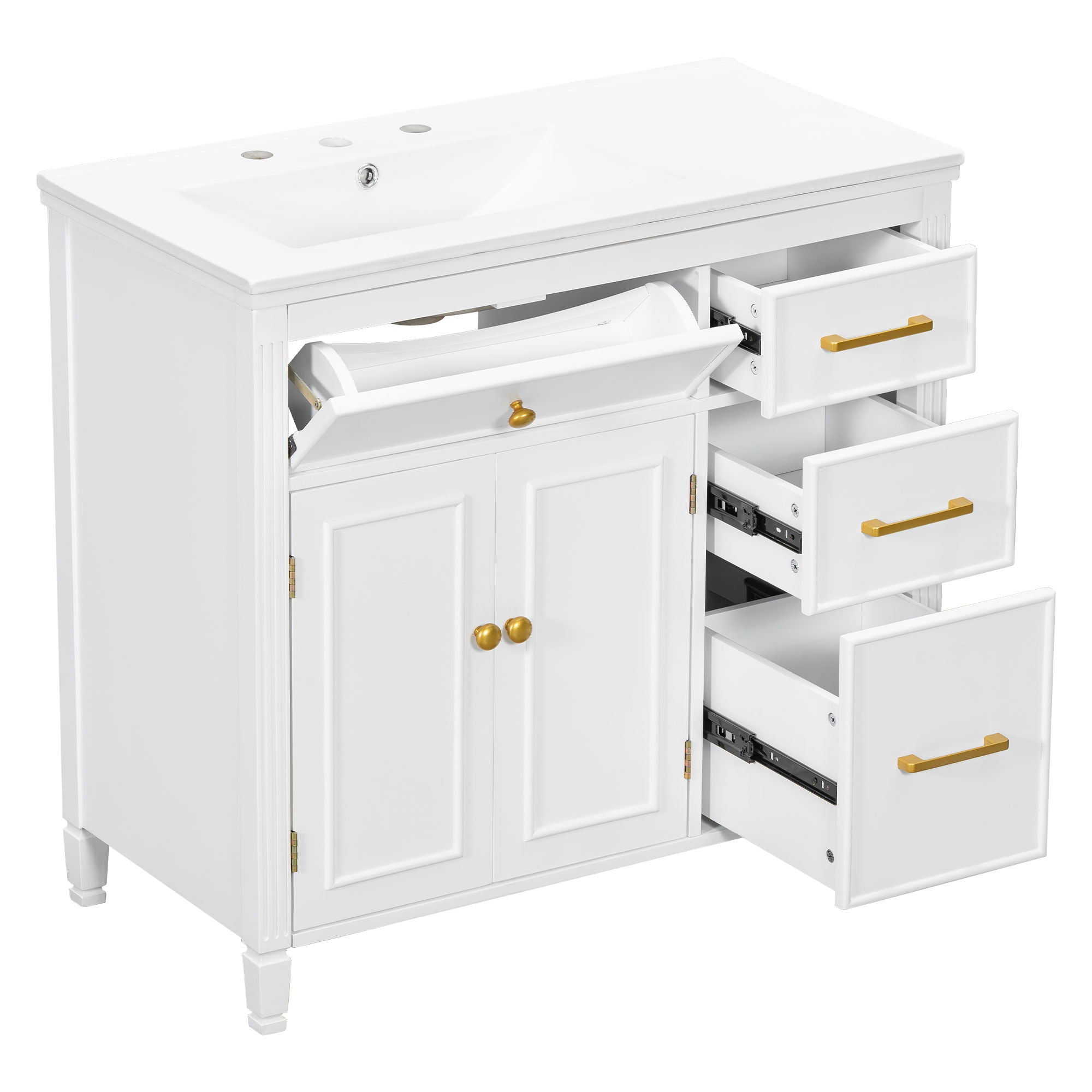 Bathroom Vanity With Sink Top, 3 Soft Closing Drawers