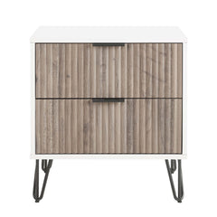 Dumbo - Fluted Nightstand With 2 Drawers - Gray / White