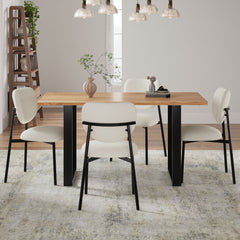Mid Century 5 Piece Dining Set With Upholstered Dining Chairs And Metal Legs, Solid Wood Top Metal Base Dining Table - Beige / Black