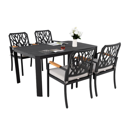 Outdoor Patio Furniture Dining Set With Sunbrella Fabric, Rectangular Table With Umbrella Hole