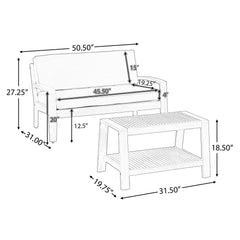 2 Piece Outdoor Conversation Set (Loveseat & Coffee Table With Water-Resistant Cushions) - Dark Blue / Teak