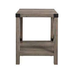 Rustic Industrial X 2 Tier Side Table - Gray Wash