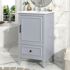 20" Bathroom Vanity With Sink, Bathroom Cabinet With A Door, Door Shelf Storage And Adiustable Foot Pads, A Drawer - Gray