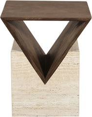 Opus - Travertine And Mango Wood End Table - Brown / Beige