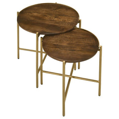 Malka - 2 Piece Round Wood Nesting Table - Dark Brown And Gold