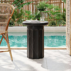 Outdoor Lightweight Concrete BMarble Effect Side Table, Living Room End Table - Black / Marble