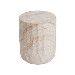 Outdoor / Indoor Lightweight Concrete Side Table, Cylinder Travertine Finish Accent Table - Beige