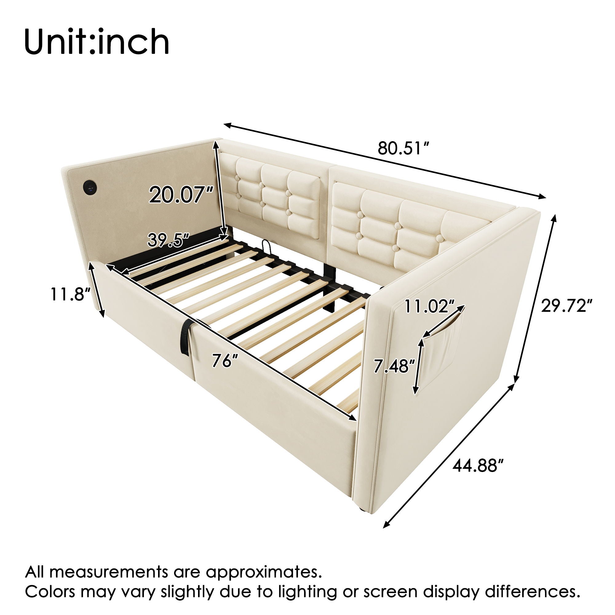 Upholstered Daybed With Hydraulic Storage And USB / Type - C Charging
