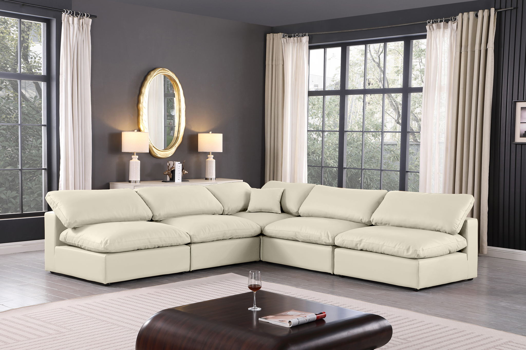 Comfy - 5 Piece Faux Leather Modular Corner Armless Sectional