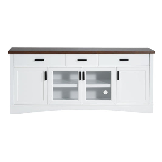 TV Console Stand, Glass Doors & Storage Drawers, Adjustable Shelves
