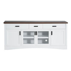 TV Console Stand, Glass Doors & Storage Drawers, Adjustable Shelves