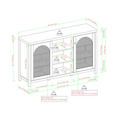 Transitional 2 Door Sideboard With Arched Rattan Panels