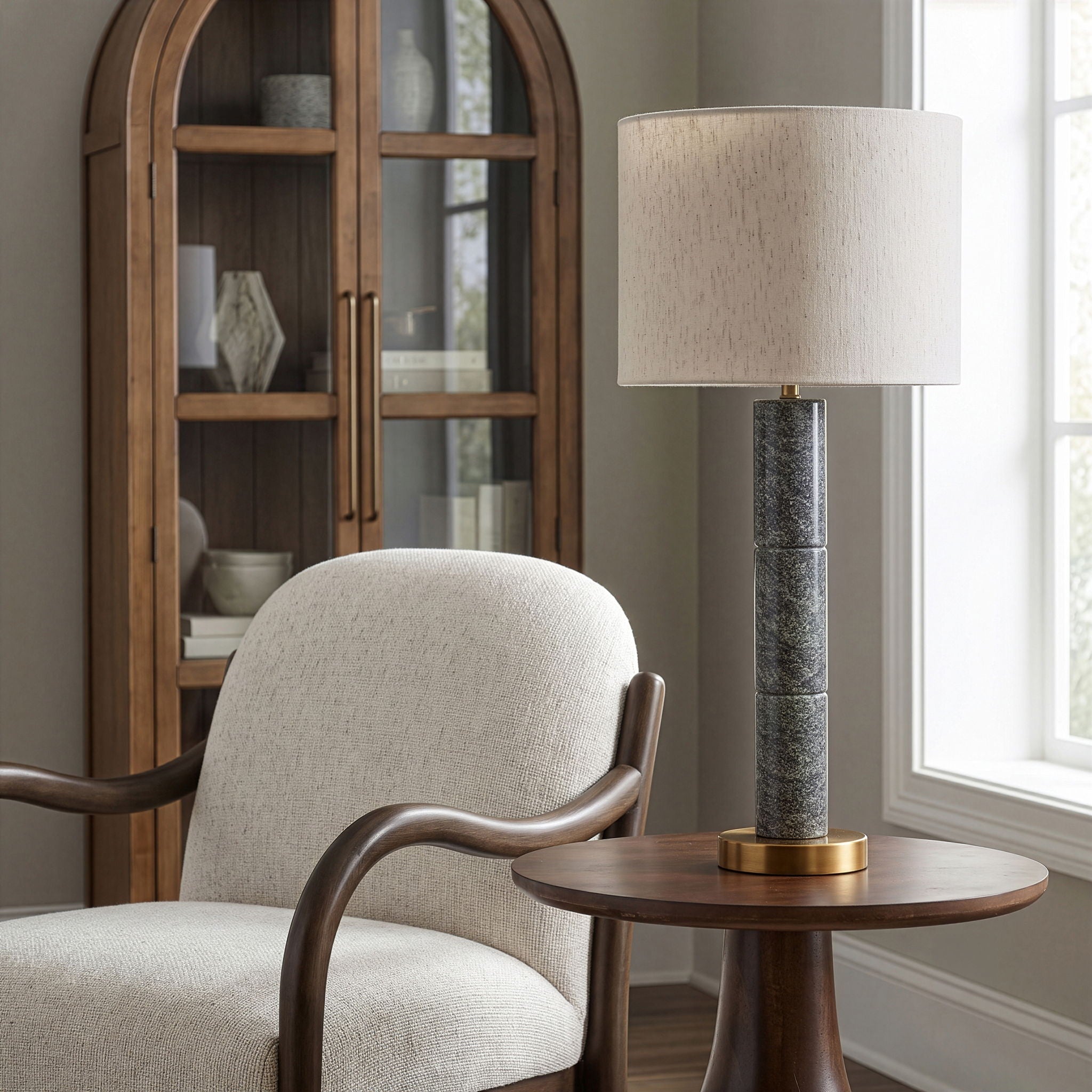Opaline - Linen Textured Fabric And Brass Table Lamp