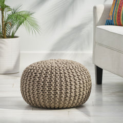 Moro - Knitted Cotton Round Pouf With Pumpkin Shape