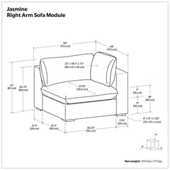 Jasmine - Right Arm Sofa Module - Gray
