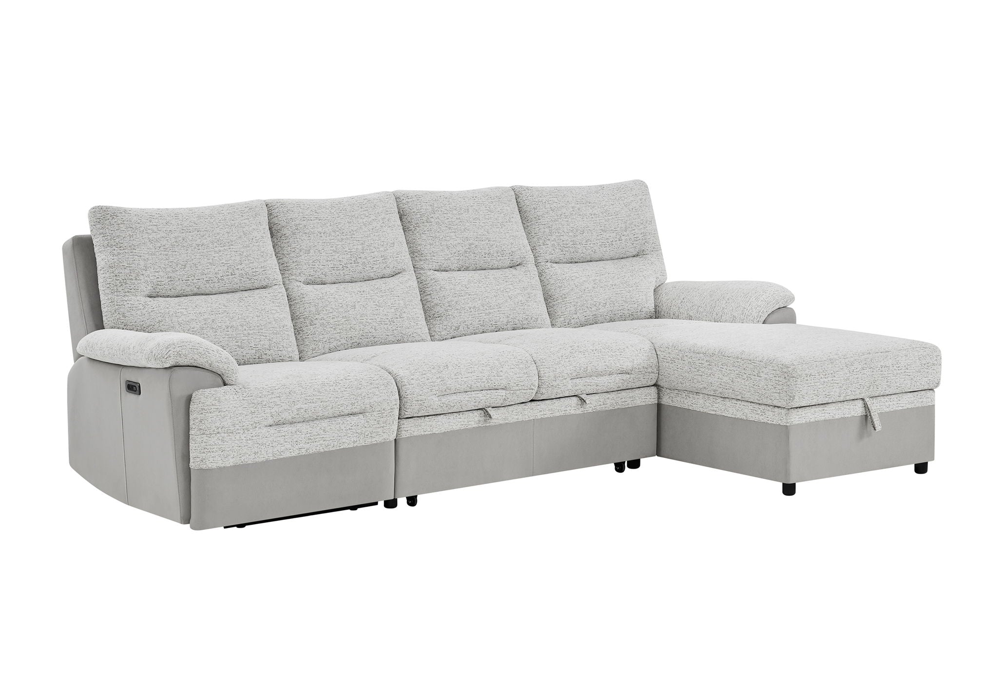 U3822 - Sectional With Pull Out Bed And USB - Light Gray