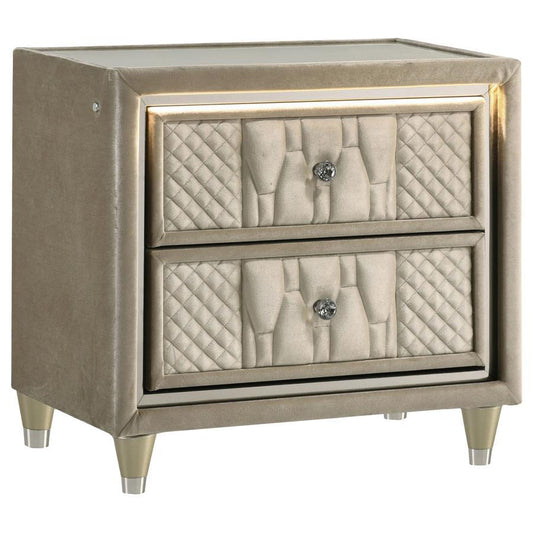 Lorient - 2-Drawer LED Nightstand With USB - Ivory And Camel