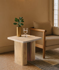 Ravenna - Genuine Fabric Travertine And Oak Wood Table