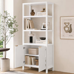 Modern Tall Storage Bookcase Cabinet With 2 Open Shelves & Double Doors