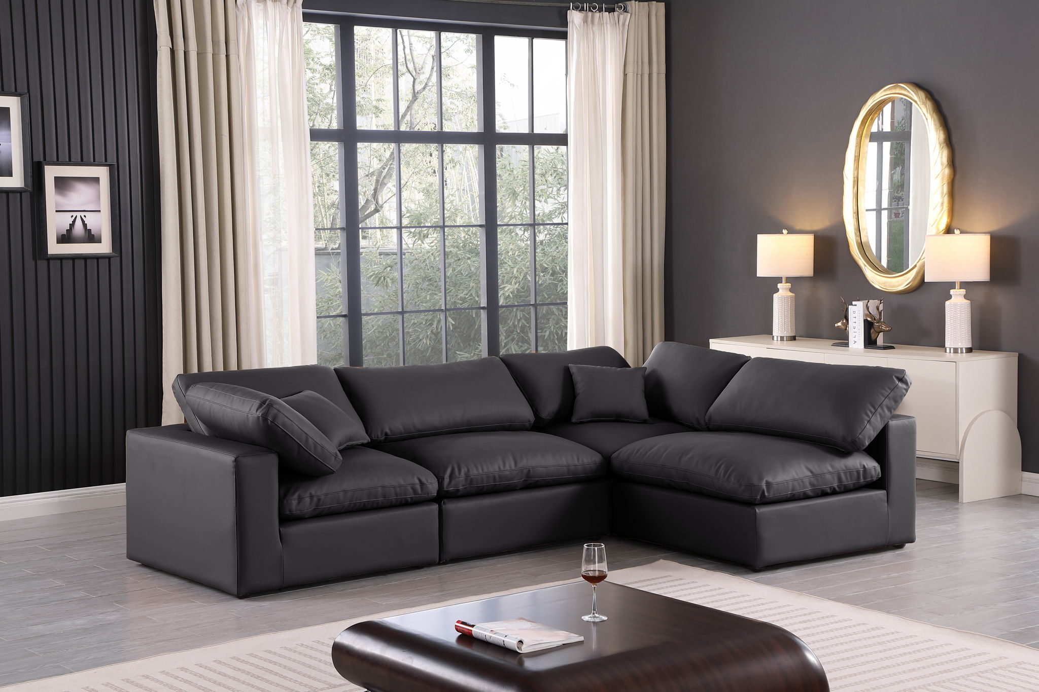 Comfy - 4 Piece Faux Leather Modular Armless Sectional