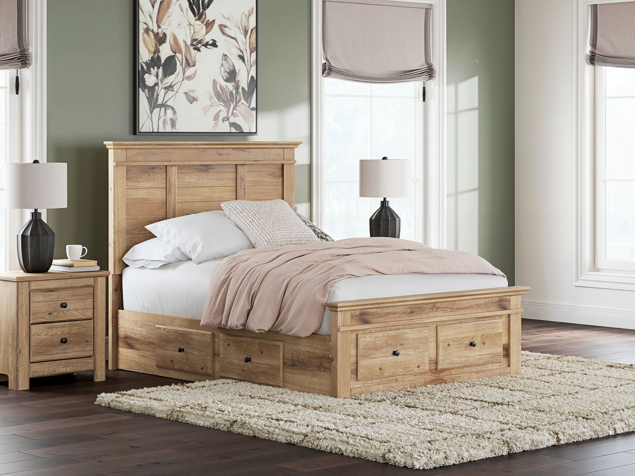Makidern - Panel Storage Bed With 2 Under Bed Storage Units