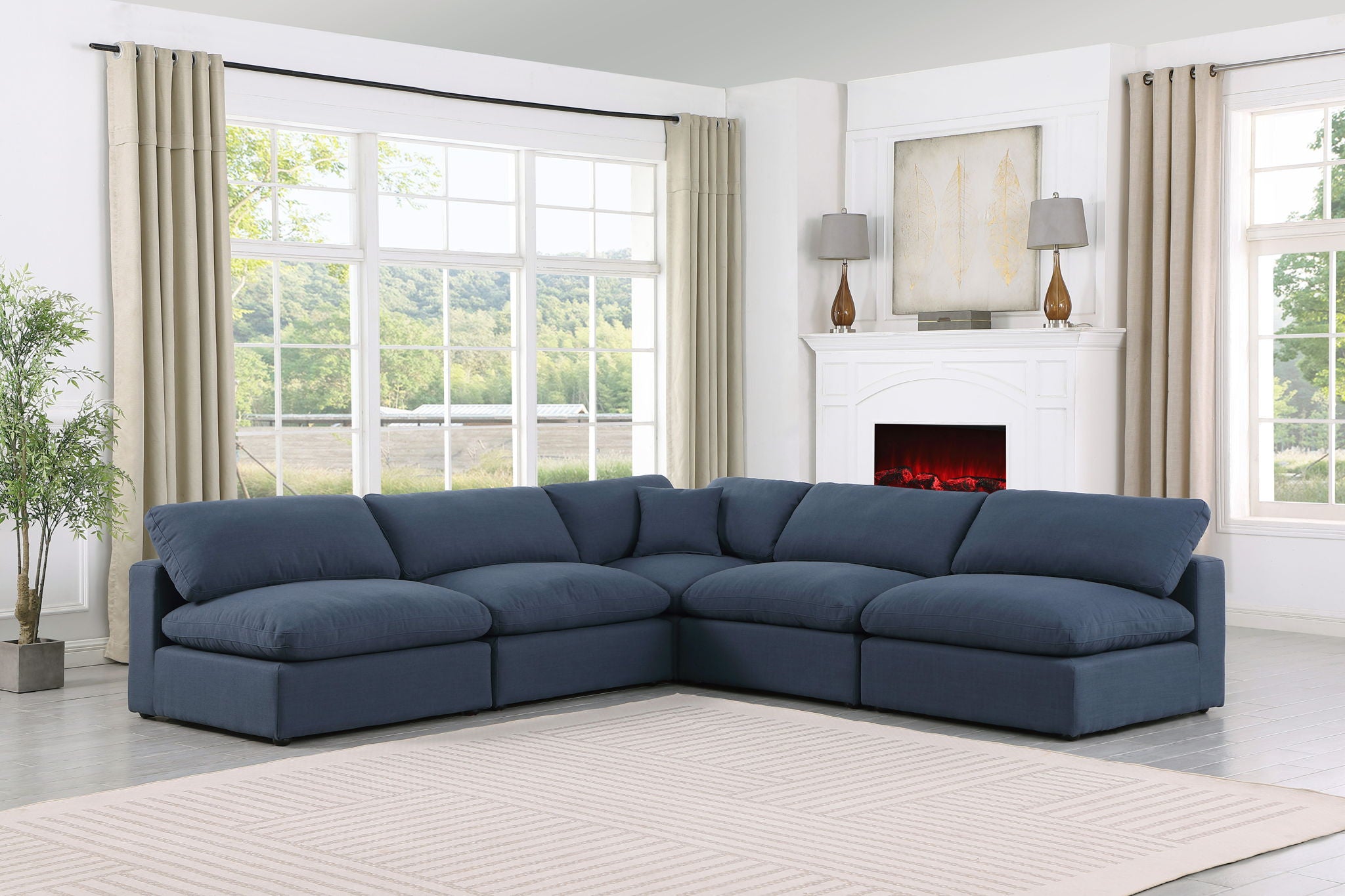 Comfy - 5 Piece Linen Modular Corner Armless Sectional