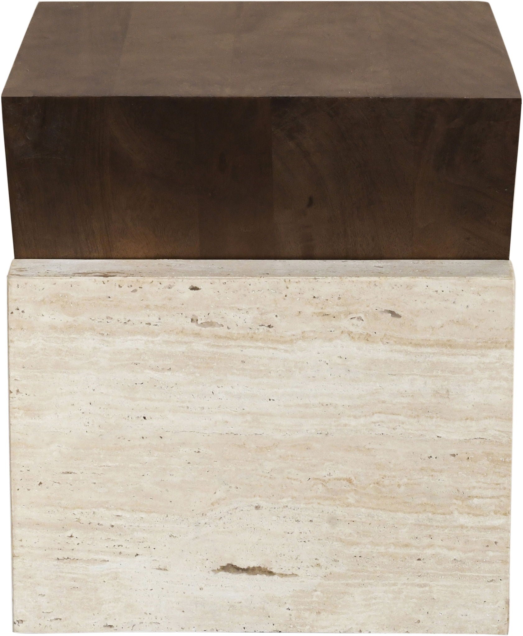 Opus - Travertine And Mango Wood End Table - Brown / Beige