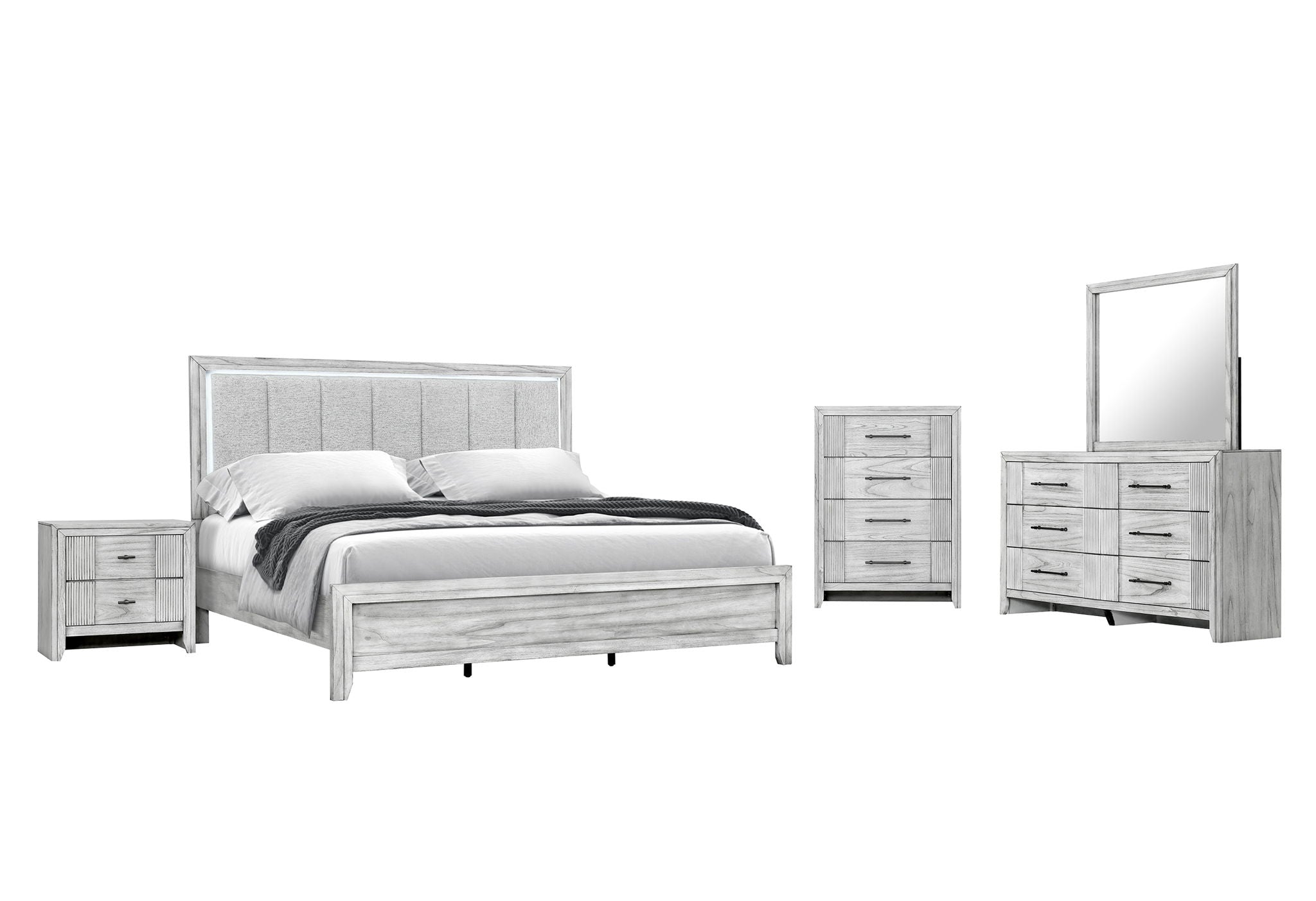 Elsie - King Bed With LED - Light Gray
