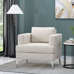 Upholstered Fabric Club Chair With Iron Legs - Beige