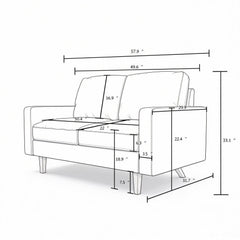 Loveseat Sofa, 2 Seat Couch With Removable Cushion For Living Room