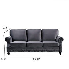 3 Seater Sofa With Nailhead Trim And Turned Legs For Living Room