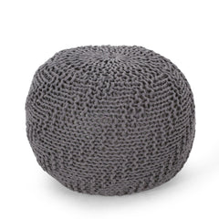 Hazel - Modern Knitted Cotton Yarn Round Pouf With Eco Friendly Pet Fibers - Dark Gray