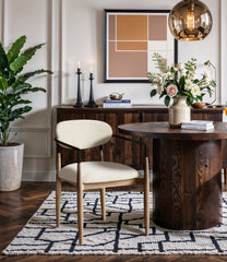 Riccio - Performance Fabric Upholstered Dining Arm Chair (Set of 2) With Light Brown Legs - Cream