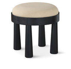 Larea - Linen Textured Fabric Ottoman - Black Base