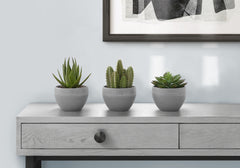 6" Tall, Artificial Plant, Succulent, Indoor, Faux, Fake, Table, Greenery, Potted, Decorative (Set of 3) - Green / Gray