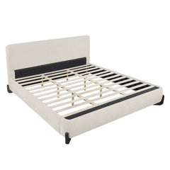King Upholstered Bed With Slats Support - Beige