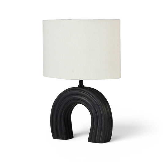 Lithos - Genuine Marble Base And Linen Textured Fabric Shade Table Lamp