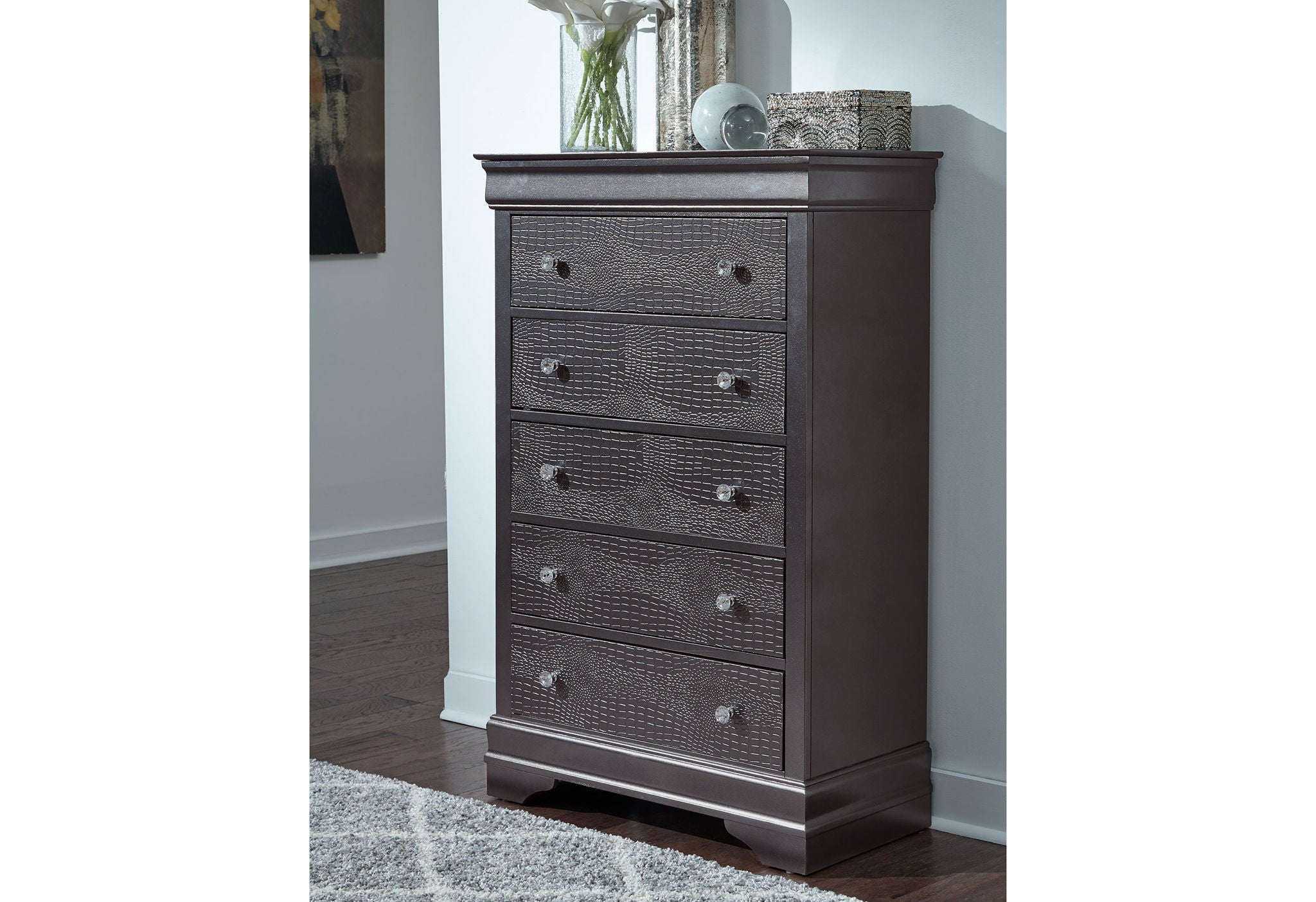 Pompei - 5 Piece Queen Bedroom Set With LED - Gray