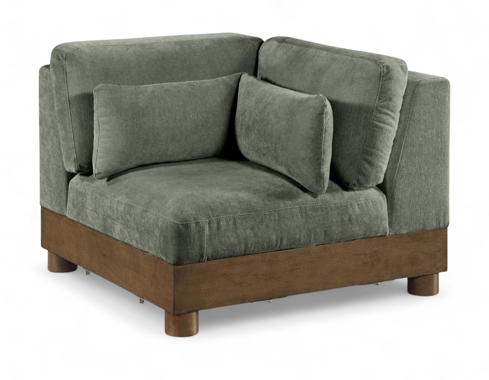 Turin - Chenille Fabric Upholstered Modular Corner Chair - Walnut Base