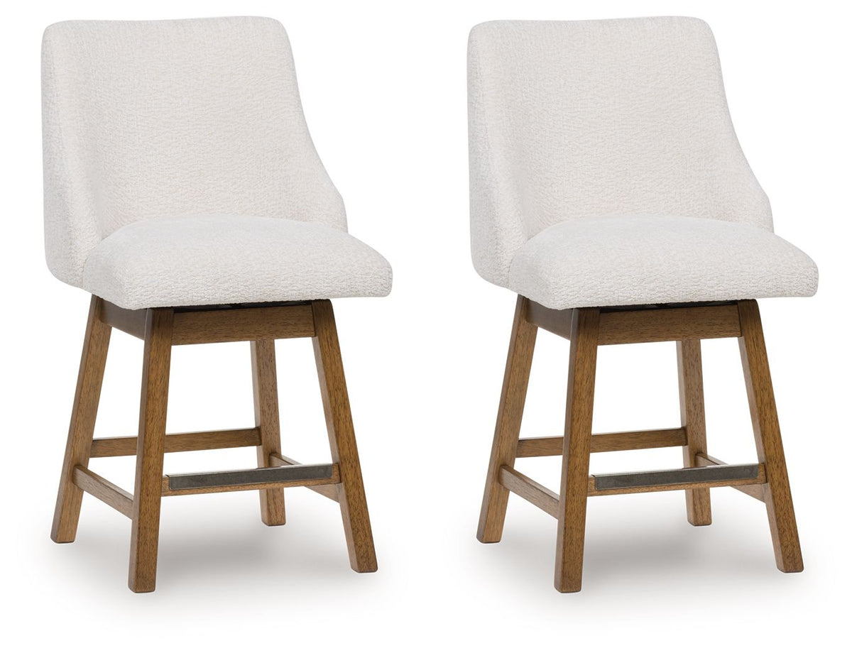 Cabalynn - Oatmeal / Light Brown - Upholstered Swivel Barstool (Set of 2)