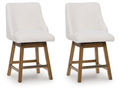 Cabalynn - Oatmeal / Light Brown - Upholstered Swivel Barstool (Set of 2)