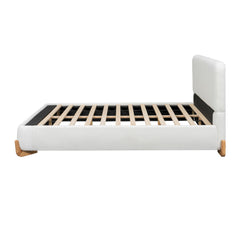 Queen Size Upholstered Bed With Slat Support - White